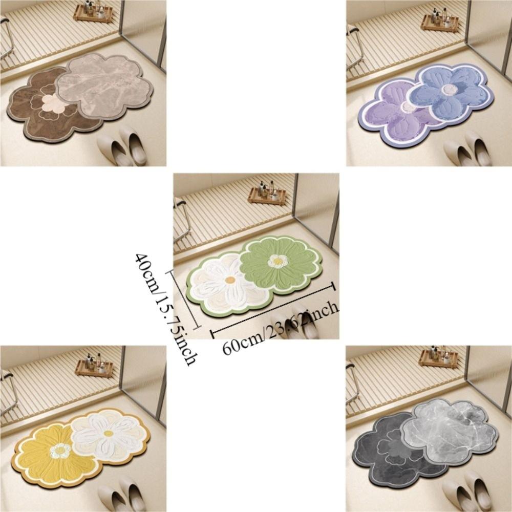 Modern Style Non-Slip Diatomite Bathroom Mat Wear-resistant Quick Dry Flower Door Mat Soft Water-absorbing Kitchen Rug Bathroom