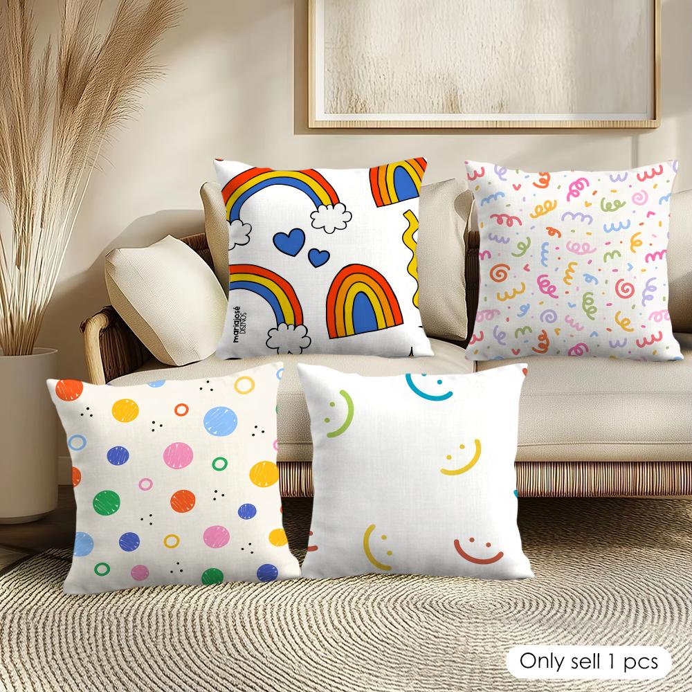 rainbows and hearts Cushion Cover Soft Short Plush Pillow Cover Smooth Cozy Texture Aesthetic Cushion Case Home Decor