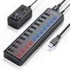 JESWO USB Hub with Power 7 Port Expansion 4 Charging USB 5Gbps Data Expansion with Independent 12V3A AC Adapter Compatible with Pro and Other Systems