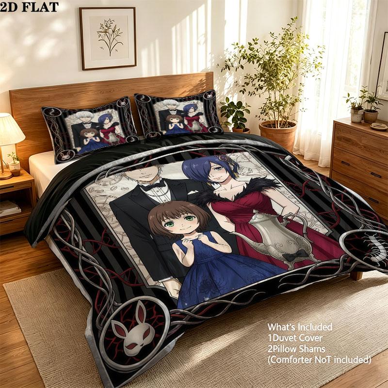 Tokyo Ghoul Pattern Bedding Quilt Set Quilt Cover Pillowcase Home Birthday Gift(1 * duvet cover + 2 * pillowcase, without core)