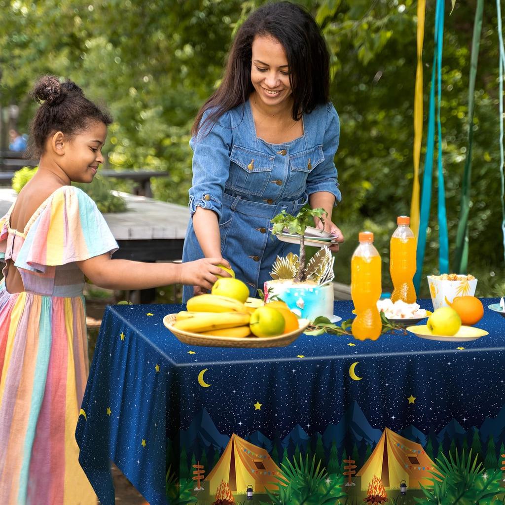 Набор из 4 скатертей для кемпинга, тематика костра, скатерть для дня рождения, украшения для вечеринки в лагере, скатерти на стол на тему природы и охоты для лесных приключений и пикника