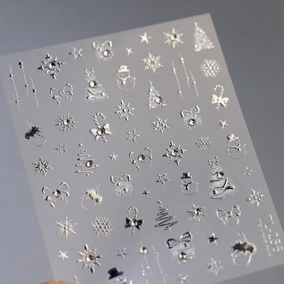 Зимние рождественские 3D тиснение клейкие наклейки для ногтей украшения для ногтей маникюрные наклейки