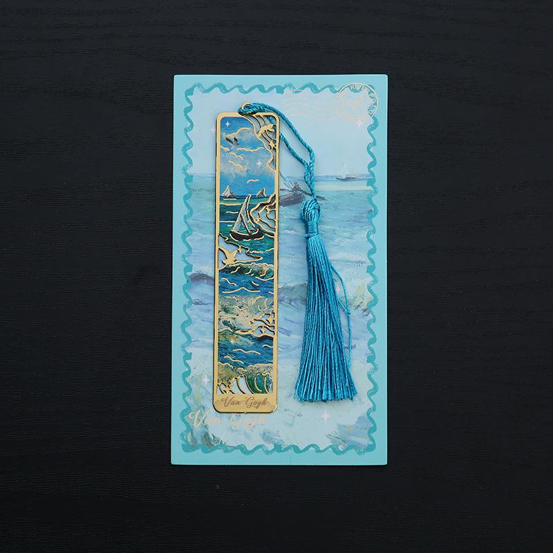 Полая металлическая закладка в стиле масляной живописи, прямоугольные закладки, пейзаж, цветок, изысканные инструменты для чтения, школьные принадлежности
