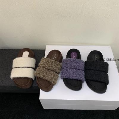Меховые женские тапочки на платформе с плоскими каблуками, зимняя дизайнерская новая повседневная обувь для женщин 2024 года, модные домашние хлопковые тапочки, уютные, мягкие, Mujer Zapatos