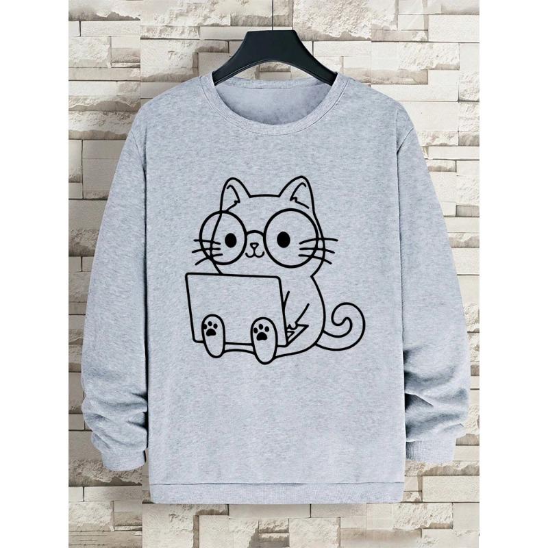 Мужская толстовка с принтом «Джентльмен Кот на работе» в стиле хип-хоп, свободная толстовка с капюшоном, осенняя толстовка с капюшоном, модный уличный свитер с круглым вырезом и длинными рукавами для мужчин