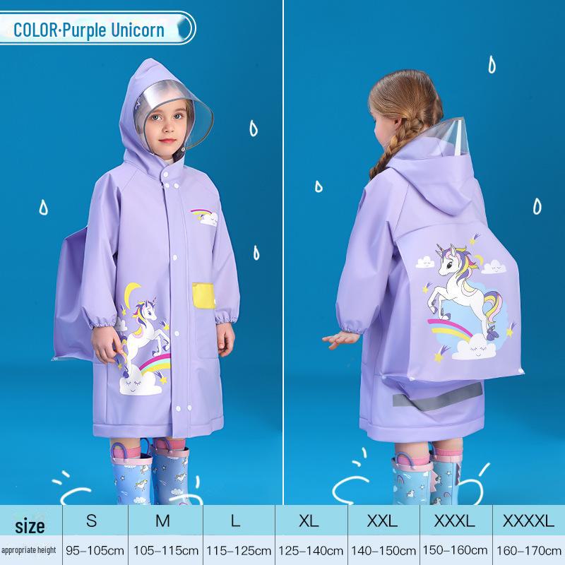 Kids' Thickened and Lengthened Raincoat with Backpack Space for Primary School Students