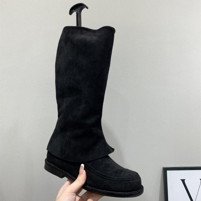 Хаки Брюки Труба Сапоги Рыцарские Сапоги Женские Сапоги 2025 Осень и Зима Винтажные Замшевые Узкие Сапоги Средние Сапоги
