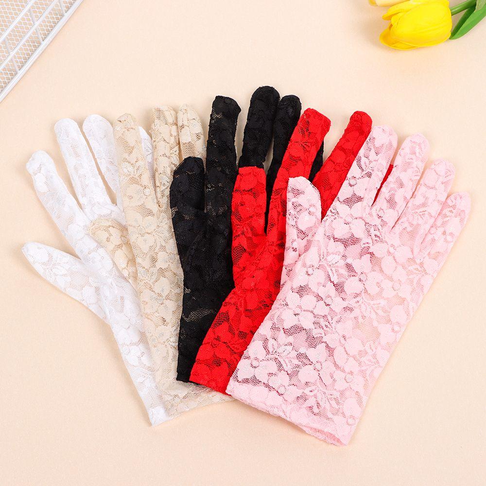 Women Short Goth Party UV Protection Gloves Sunscreen Gloves Bride Lace Gloves Hollow-Out Mittens