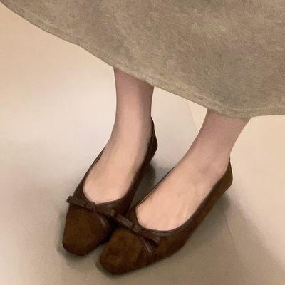 Женские туфли-лодочки с квадратным носком и бантом на низком каблуке с мягкой подошвой, новинка осени 2025 года, одинарные туфли на одной педали с открытым верхом, женские туфли для работы