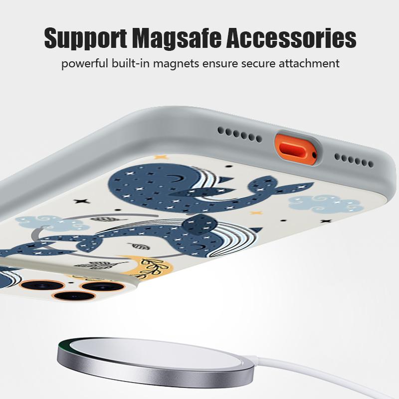 Магнитный чехол для Magsafe для iPhone 17 Pro Max, чехол с мультяшным узором китов и звезд, с покрытием, приятным на ощупь, для iPhone 16 15 14 13 Pro Max