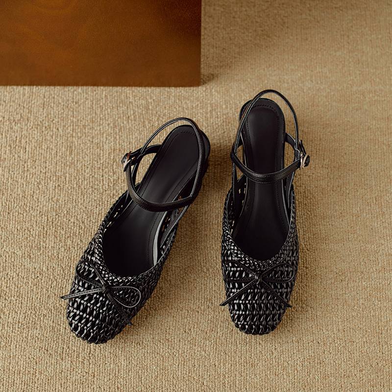 Krazing Pot Микрофибра Плетение Летний Размер 41 Средний Каблук Слингбэк Вечерние Туфли Женские Квадратный Носок Бант Гладиаторские С Вырезами Лодочки