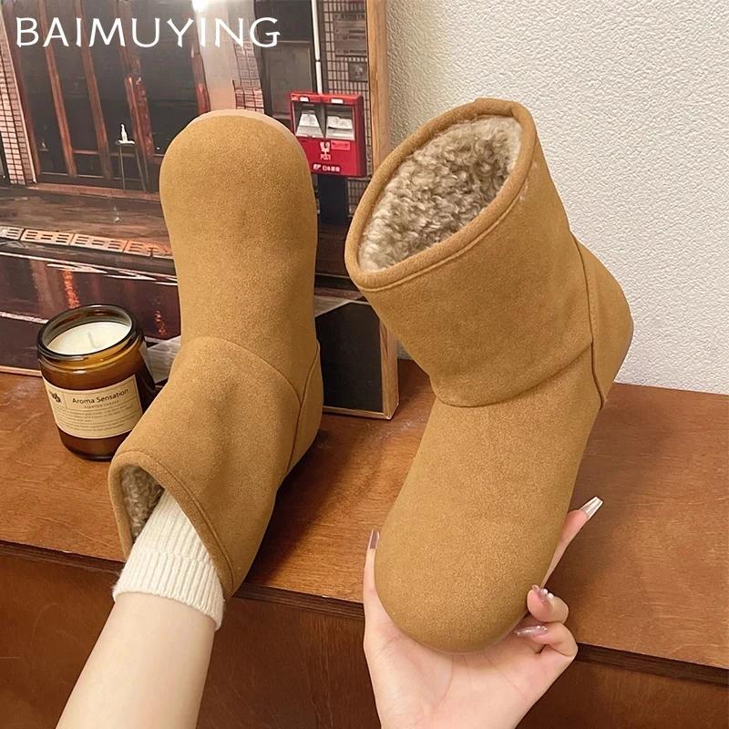 Ботильоны на плоской подошве женские замшевые хлопковые туфли женские 2024 новые брендовые повседневные зимние теплые модные короткие плюшевые ботинки челси женские