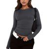 Women's Fashion Solid Colour Round Neck Long Sleeve T-Shirt Top
