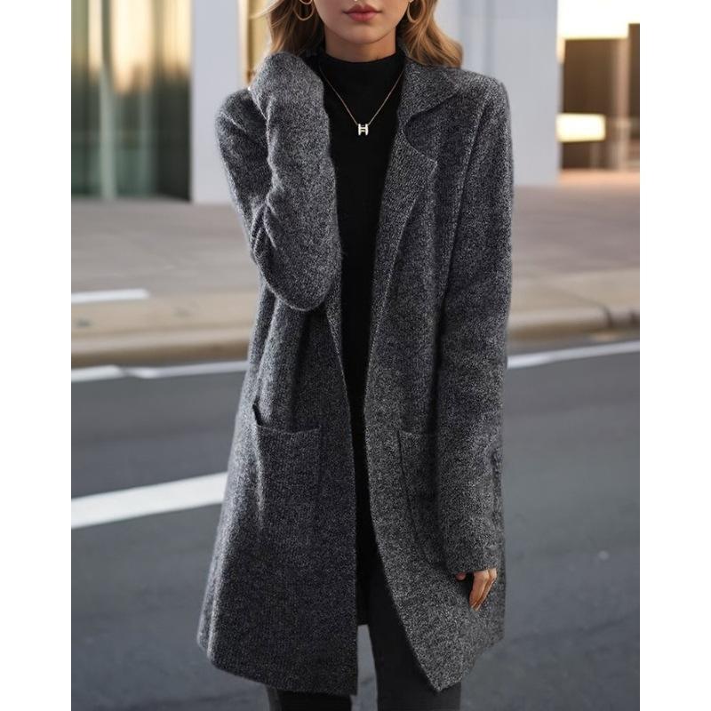 Tooxika Women's Autumn And Winter New Style Lapel Solid Color Long Sleeve Knitted Cardigan Loose Pocket Sweater Jacket Female