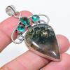 Natural Indian Moss Agate, Green Topaz 925 Sterling Silver Pendant 2.52" P4r79