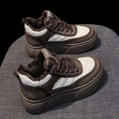 Кожаные теплые и бархатные высокие кеды женские хлопковые туфли новая зимняя платформа повседневные кеды для скейтборда теплые туфли-батон