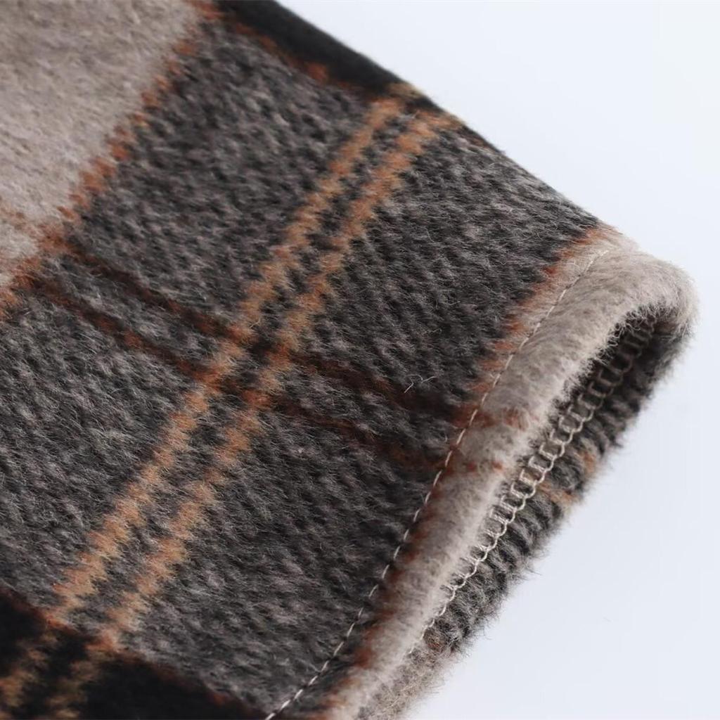 Весна 2025 Женское повседневное пальто-кейп в клетку с высоким воротом и цветными блоками