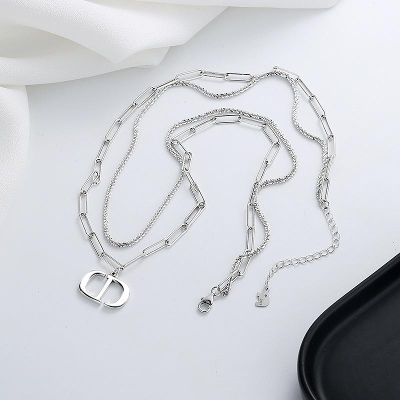 Серебряное сверкающее ожерелье с двойной буквой CD S925, женское темпераментное легкое роскошное стильное дикое ожерелье на ключицу