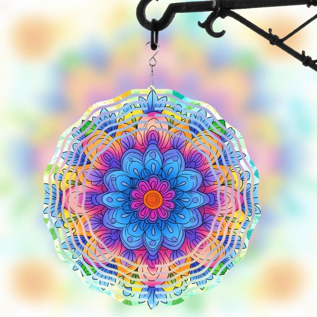 3D Мандала Цветок Колокольчик Ветра Яркий Металлический Подвесной Декор для Внутреннего Наружного Окна Сада Патио Балкона Всесезонный Подарок