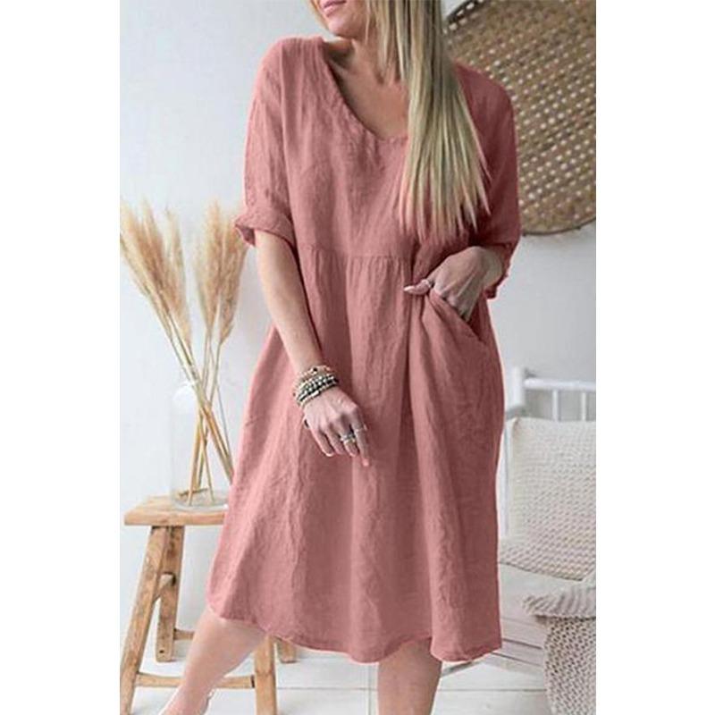 GMXIA Летнее платье средней длины с рукавами 3/4 и V-образным вырезом