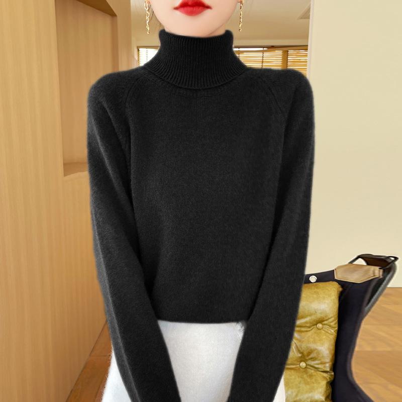 DAFIFY Women's Fashion Casual Fall Winter Solid Color Print Long Sleeve High Neck Sweaters