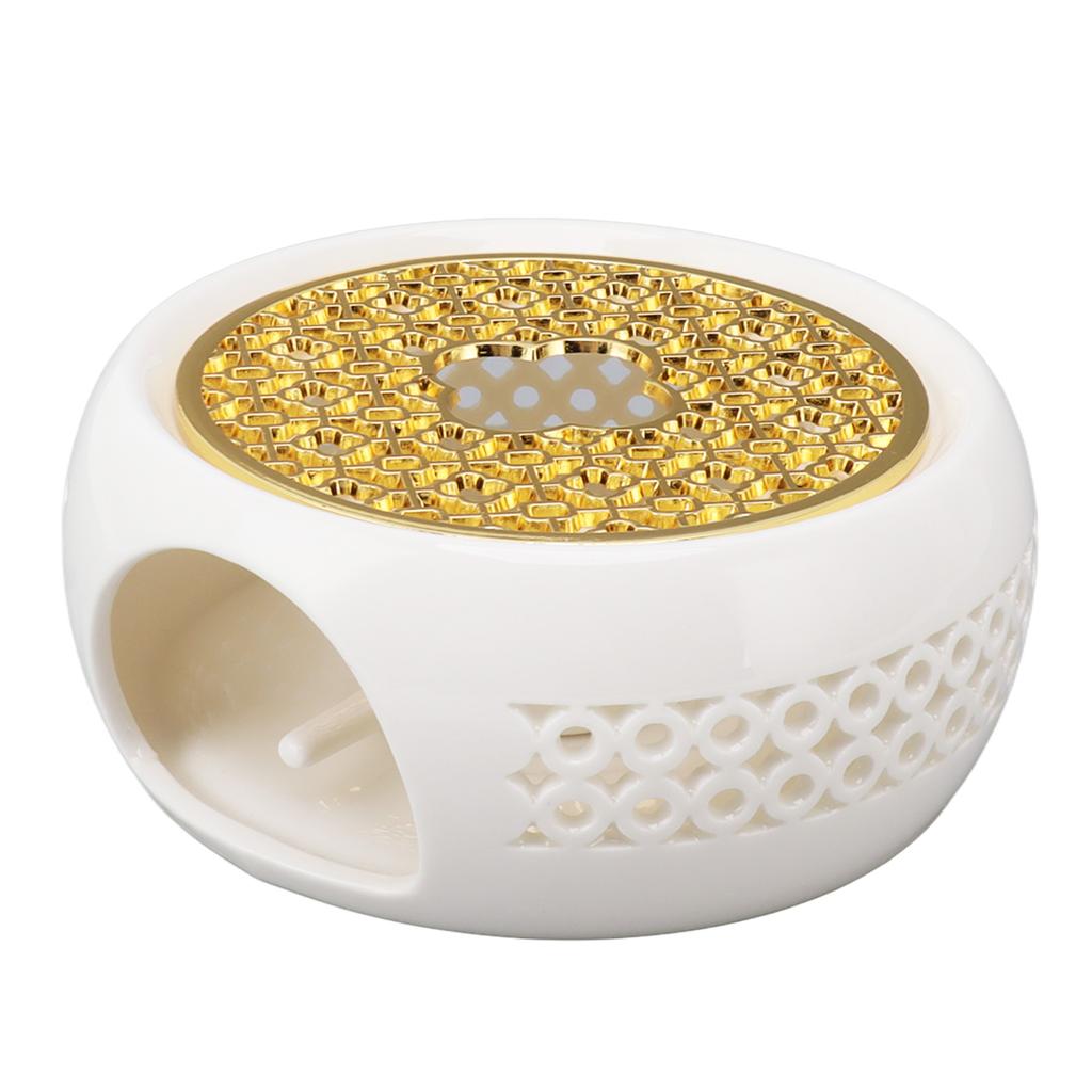 Porcelain Teapot Heater Hollow Frame Round Teapot Warmer Base with Alloy Cushion and Candle Holder