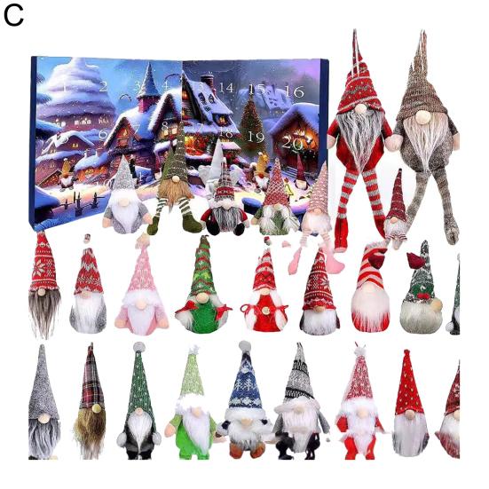 Рождественский гном 2025 Адвент-календарь 24-дневный обратный отсчет до Рождества украшение с коллекционными куклами-гномами для мальчиков, девочек и взрослых
