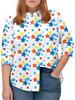 Women's long-sleeved shirt with stars all over print loose printed shirt colorful stars decorated mid-length