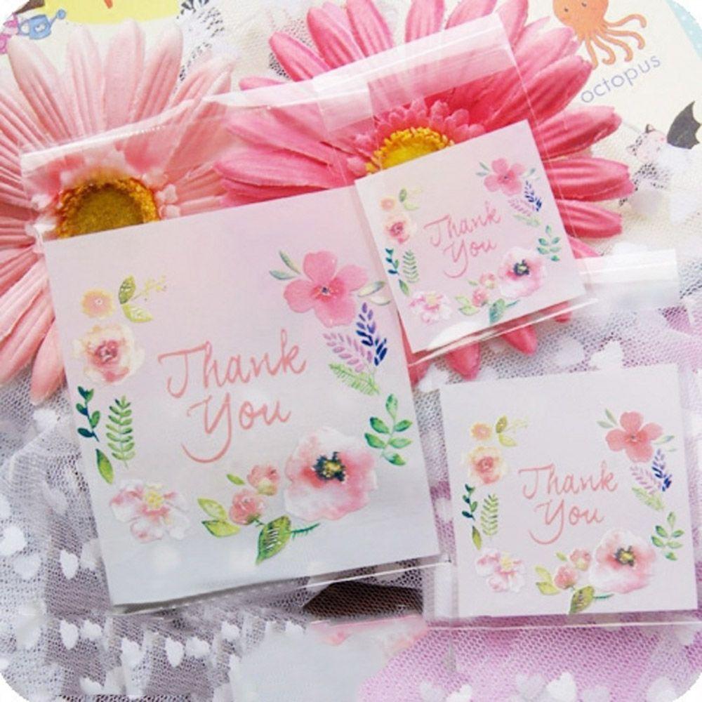 100pcs   4 Sizes Hot Wedding Favors Plastic Thank You Candy Bag Cookie Package Self-Adhesive