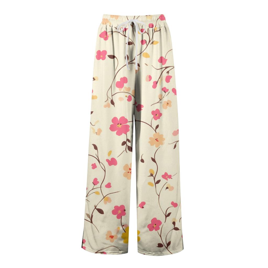 Женские брюки с принтом и широкими штанинами, с карманами, с высокой талией, на кулиске, свободные, повседневные