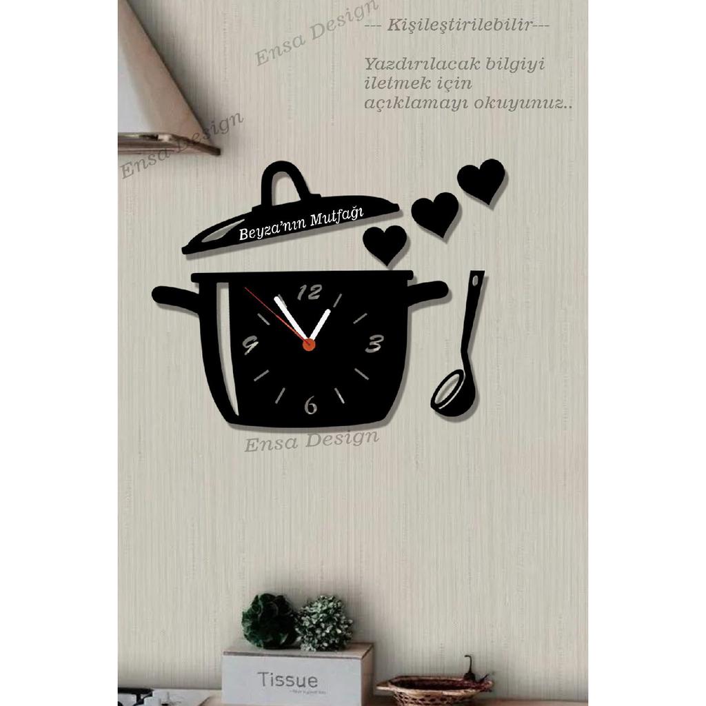 Kitchen Wall Clock With Pot Cover Model - Names Can Be Written - Wooden Kitchen Clock
