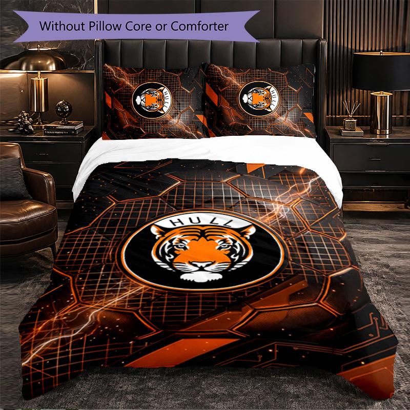 Hull City Football 3 Piece Bedding Set Soft Duvet Cover Set with Pillowcases Printed Bedroom Decor Set for Home