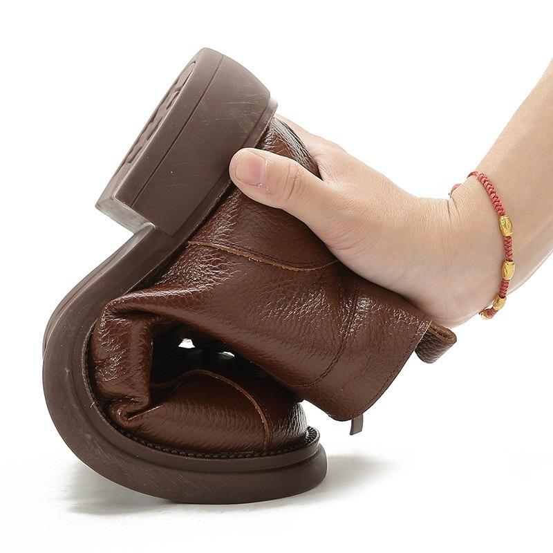 Осень новые женские короткие ботинки из коровьей кожи первого слоя на среднем каблуке с мягкой подошвой, ретро, повседневные кожаные ботинки Мартин, теплые женские хлопковые туфли