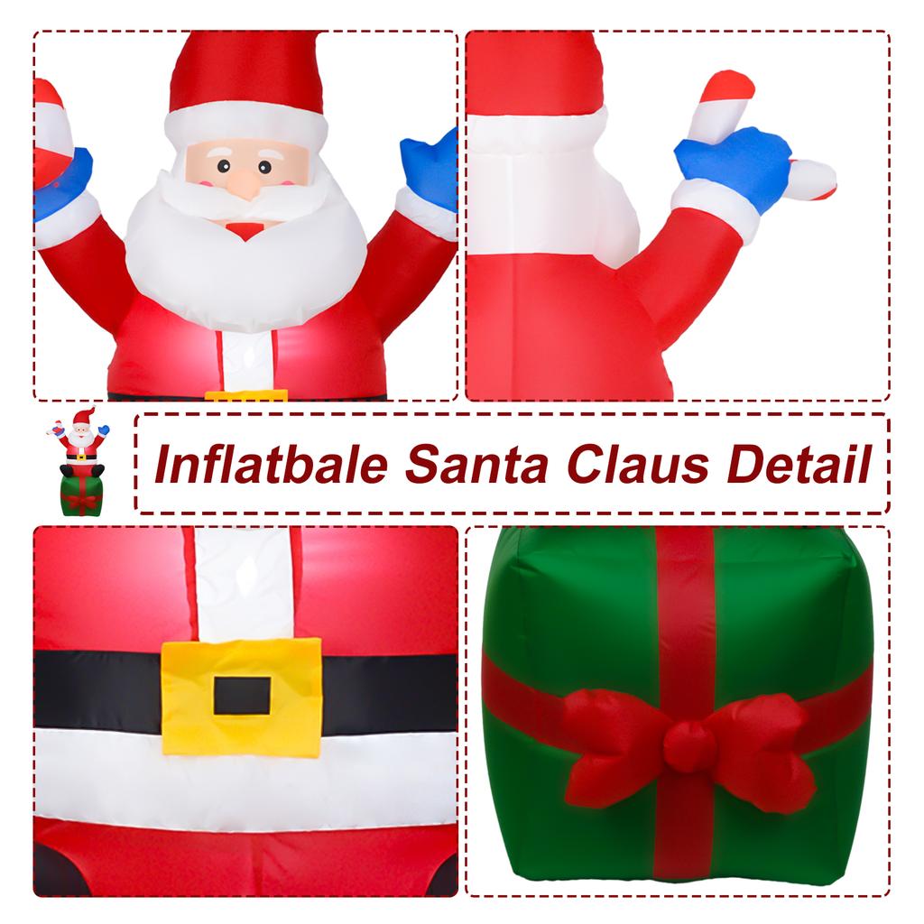Inflatables Santa Water Resistant 6 LED Lighted Santa with Floor Stakes and Ropes for Lawn Yard Garden Holiday Xmas Decorations