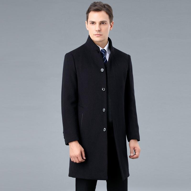 Кашемировое пальто с воротником-стойкой, новое поступление, шерстяное толстое пальто средней длины для папы, деловая теплая мужская одежда