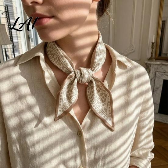 Soft Satin Fabric Wrap Paisley Silk Scarf Vintage Long Skinny Ribbon for Hair Comfortable Polyester Necktie Bag Wrap Retro Bandana Neck Elegant Gift