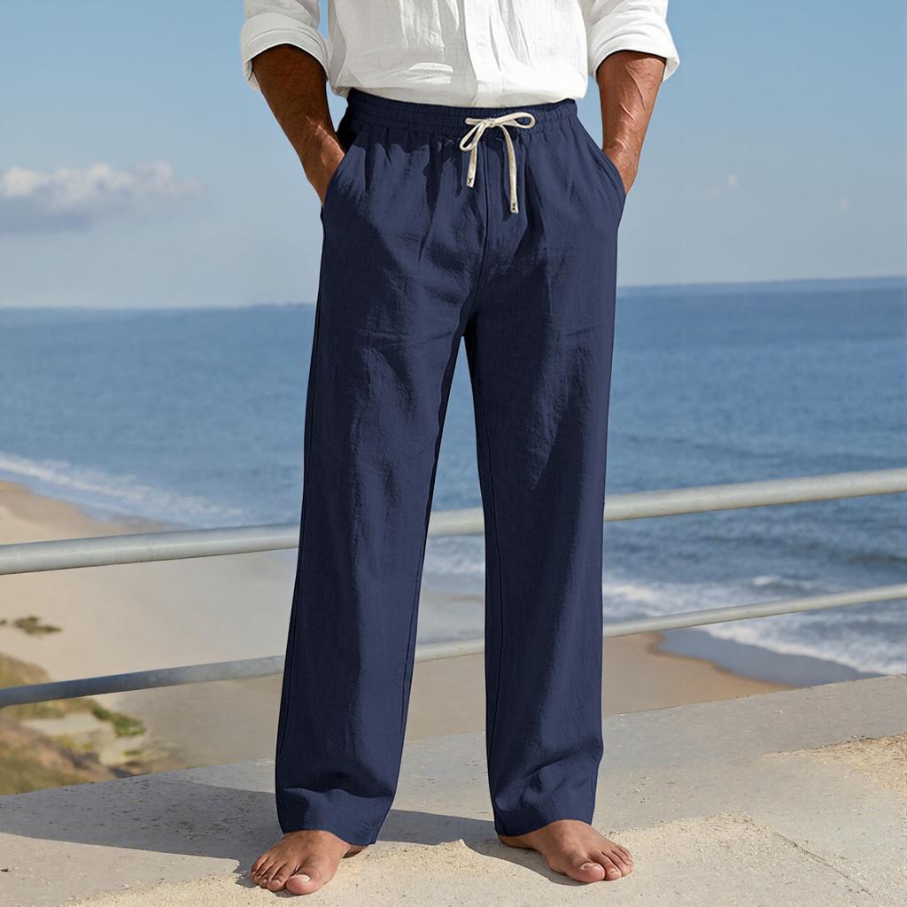 Men’s Loose-fit, Oversized, Breathable and Comfortable Linen Straight-leg Beach Trousers for Sports and Leisure
