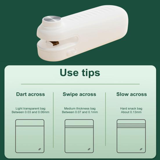 Мини-запайщик пакетов с резаком, перезаряжаемая термосварочная машина 1200 мАч, портативный запайщик для пакетов