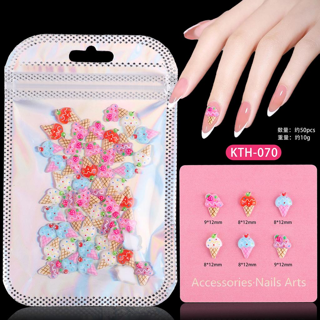 Nail Art Sweet Small Fresh Three-Dimensional Resin Candy Cookies Donuts Ice Cream Ice Cream Mixed Wear Nail Accessories
