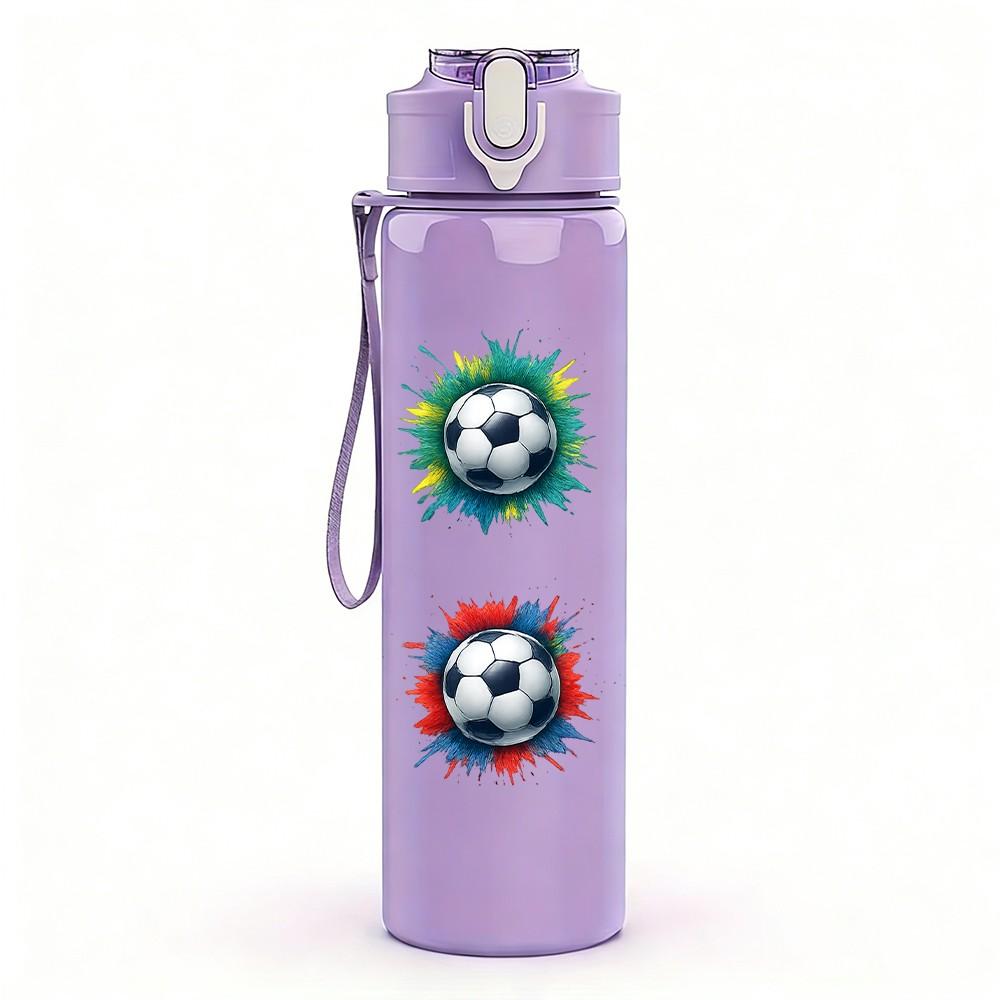 1PC Color Soccer Ball Set Pattern 750ml Color Plastic Sports Water Bottle Leakproof Flip Straw Lid Suitable for Sports Office Home Use