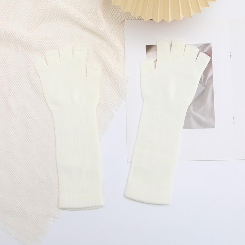 Перчатки с полупальцами чистого цвета, вязаные длинные перчатки для запястья, модные рабочие перчатки для женщин и девочек