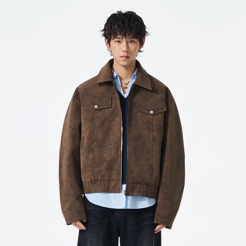 Мужская куртка из искусственной кожи с эффектом велюра и потертым лацканом