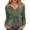 Women's Fashionable Casual V-neck Blouse Button Long-sleeved Pullover T-shirt Top