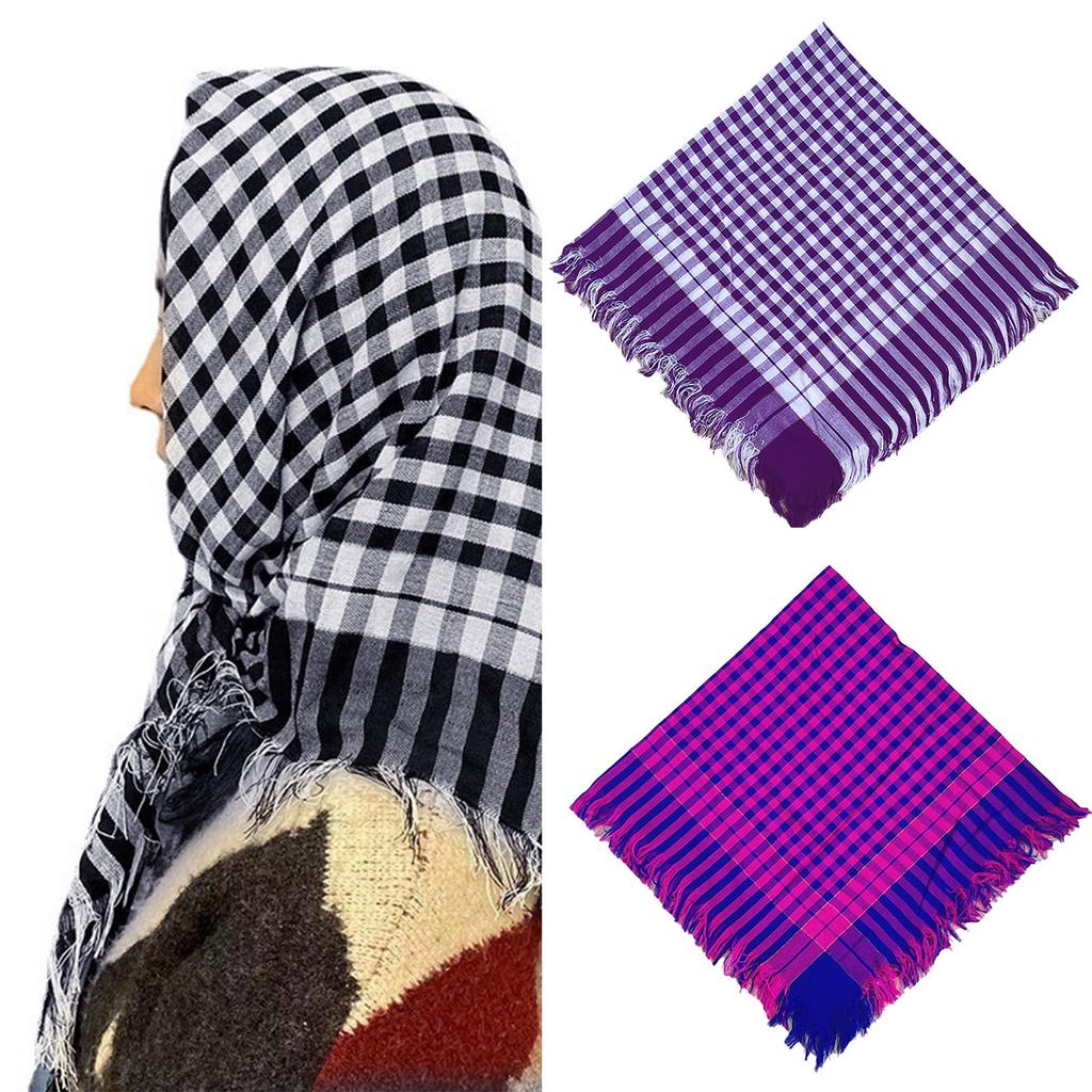 Winter Popular Rural Pattern Headwrap for Adult Unisex Fashion Checked Fringed Headcover Breathable Bandanas All Age