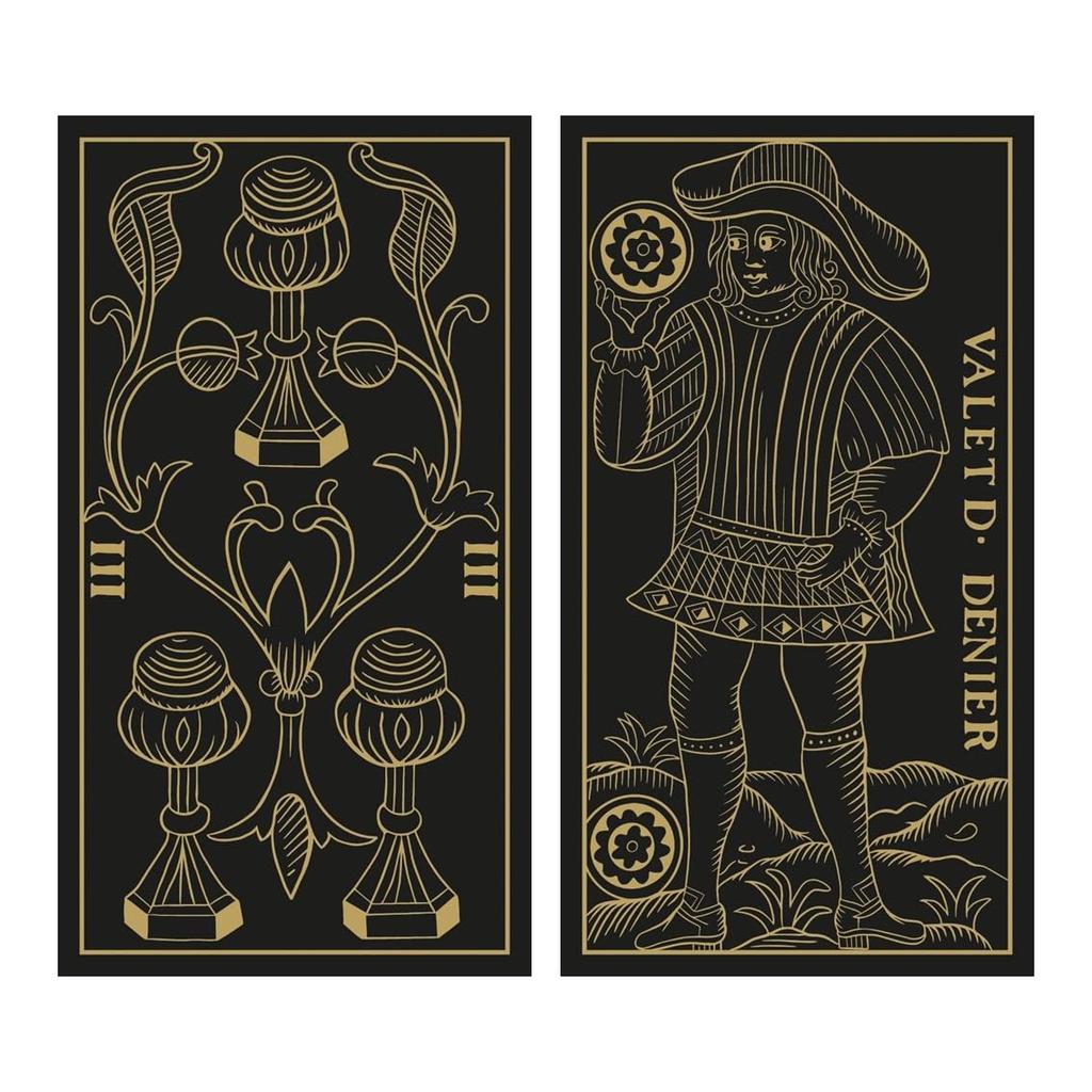 Kancharo 78-Card Tarot Card Set [Tarot of Marseille Gold & Black Edition] Includes Japanese Tarot Card Instructions & Pouch (Authentic)