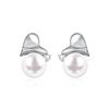 YUIITU Earrings Ladies 8mm Shell Pearl Heart Silver 925 Platinum Plated Compatible with Metal Allergies Woman Adult Pearl Present Wedding Anniversary