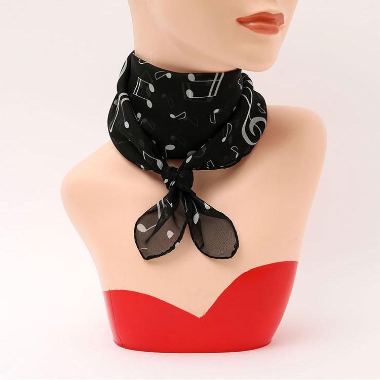 Женский шифоновый шарф на раннюю весну: Динамичные ноты, 4 цвета, квадрат 70 см, шелковый шейный платок с принтом