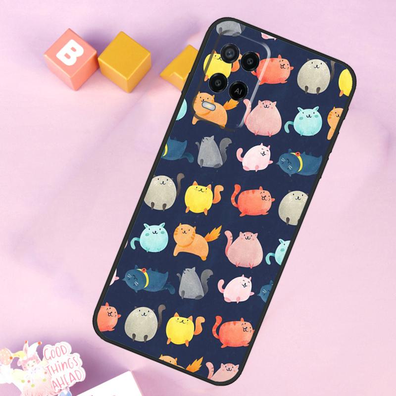 Милый Мультяшный Чехол-Кошка Для Oppo A17 A57 A16 A76 A96 A60 A40 A80 A18 A38 A58 A78 A98 A15 A54 A74 A94 A6 A5 Pro