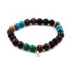 Stones and Minerals. Red Tiger Eye Pearl Bracelet + Chrysocolla + Matte Black Onyx + Made In France.