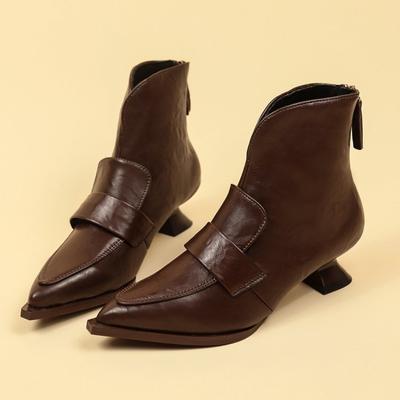 Модные ботильоны Осень Новые Острый носок Задняя молния Противоскользящие Износостойкие Сапоги-последователи инопланетян